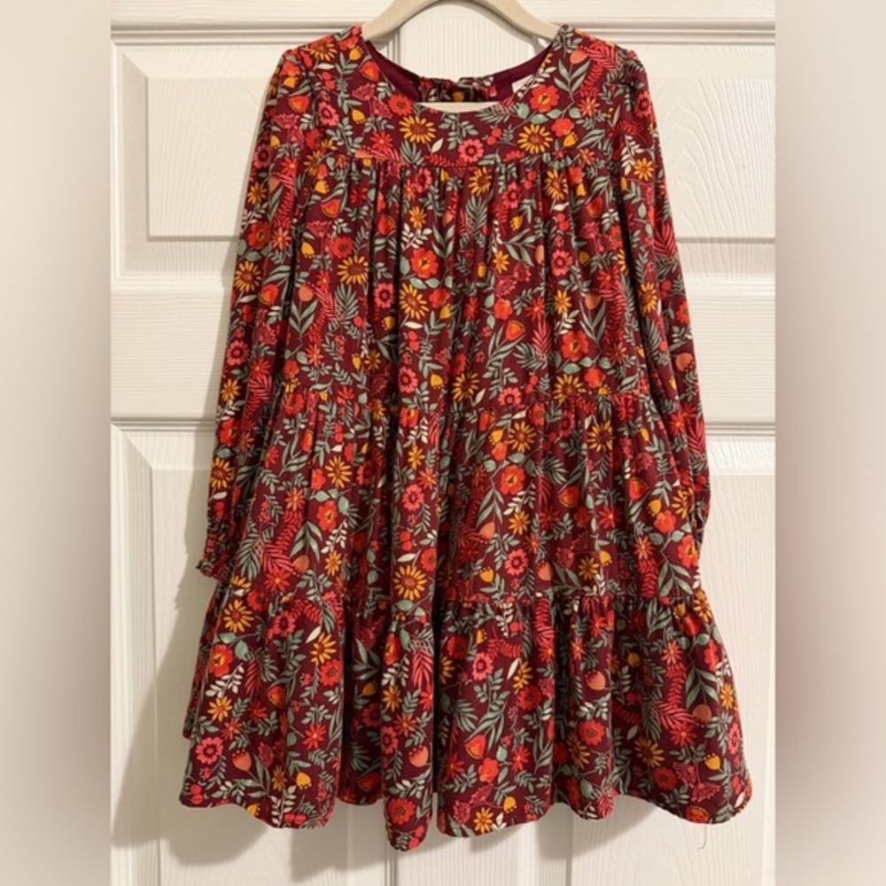 The Prairie Girls Brown w/ Vibrant Floral design long Sleeve, fully lined Dress